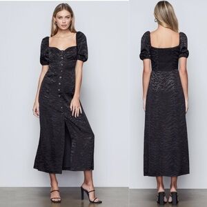 GOOD AMERICAN Black Puff-Sleeve Button Front Midi Dress –‎ Size 4 (GA Sizing)